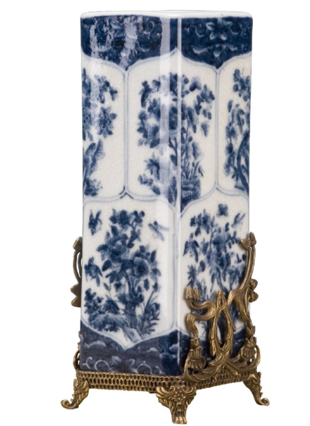 Hand-Painted Porcelain Decorative Vase with Bronze Ormolu