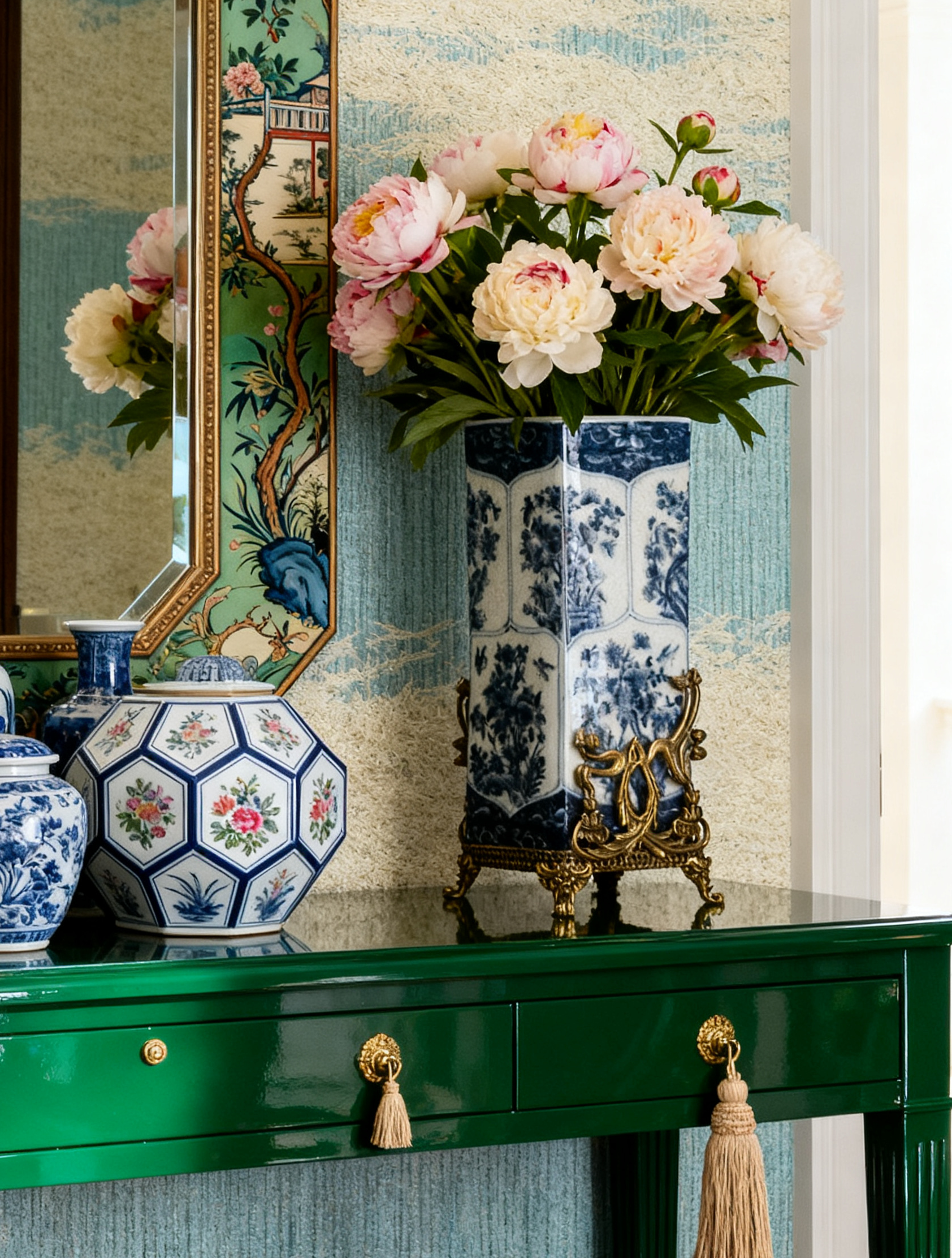 Hand-Painted Porcelain Decorative Vase with Bronze Ormolu