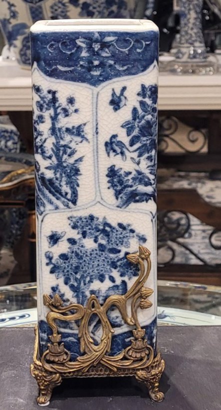 Hand-Painted Porcelain Decorative Vase with Bronze Ormolu