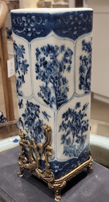 Hand-Painted Porcelain Decorative Vase with Bronze Ormolu