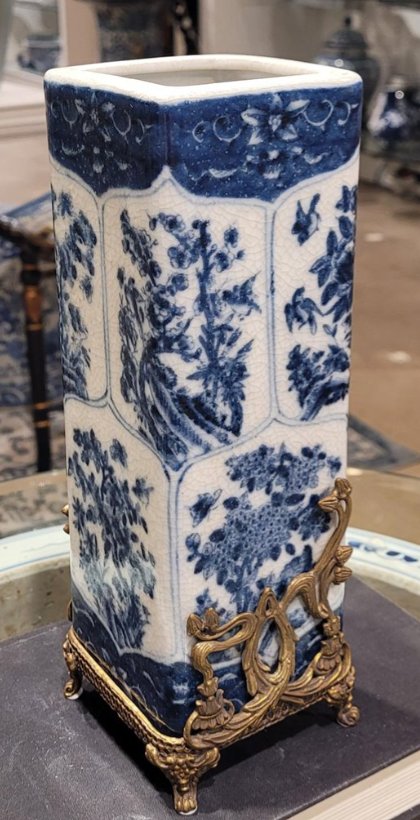 Hand-Painted Porcelain Decorative Vase with Bronze Ormolu