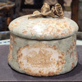 Celadon Toile Porcelain Decorative Box with Bronze Detail