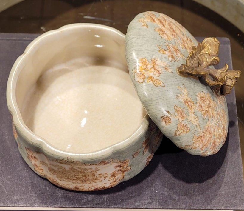 Celadon Toile Porcelain Decorative Box with Bronze Detail
