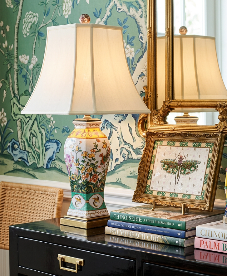 Vintage style Famille Rose Chinoiserie Porcelain Table Lamp
