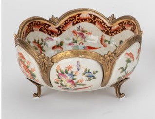 Ornate Floral Porcelain Footed Centerpiece Bowl with Gold Detail