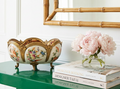 Ornate Floral Porcelain Footed Centerpiece Bowl with Gold Detail