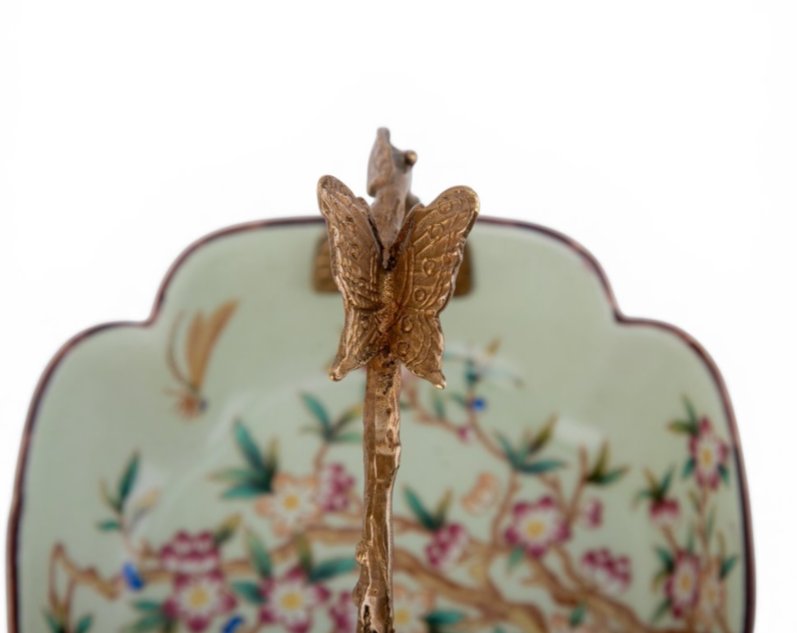 Floral Vine Porcelain Bowl with Bronze Ormolu Handle