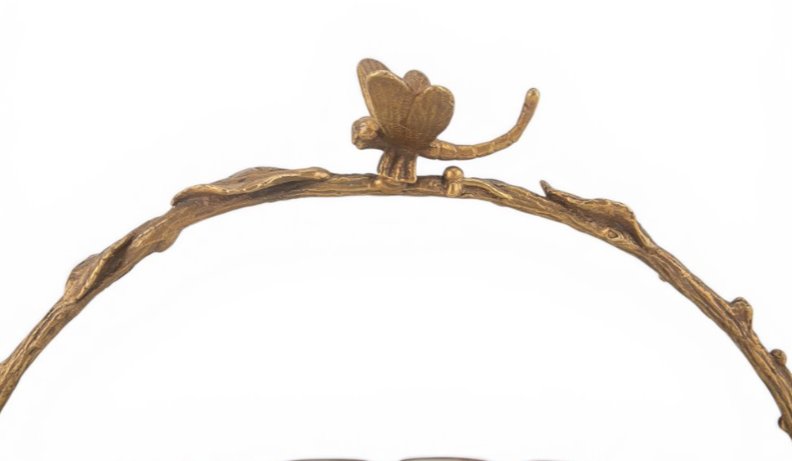 Floral Vine Porcelain Bowl with Ornate Bronze Ormolu Handle