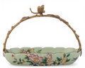 Floral Vine Porcelain Bowl with Ornate Bronze Ormolu Handle