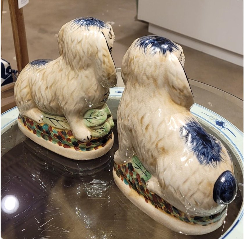 Staffordshire Style Blue and White Porcelain Rabbit Figurine Pair