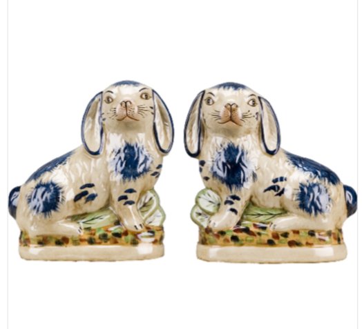 Staffordshire Style Blue and White Porcelain Rabbit Figurine Pair