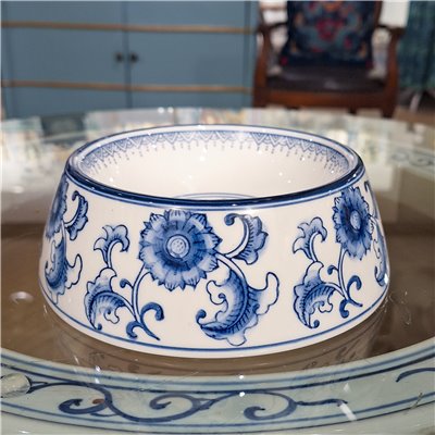 Blue and White Porcelain Non-Tip Dog Bowl