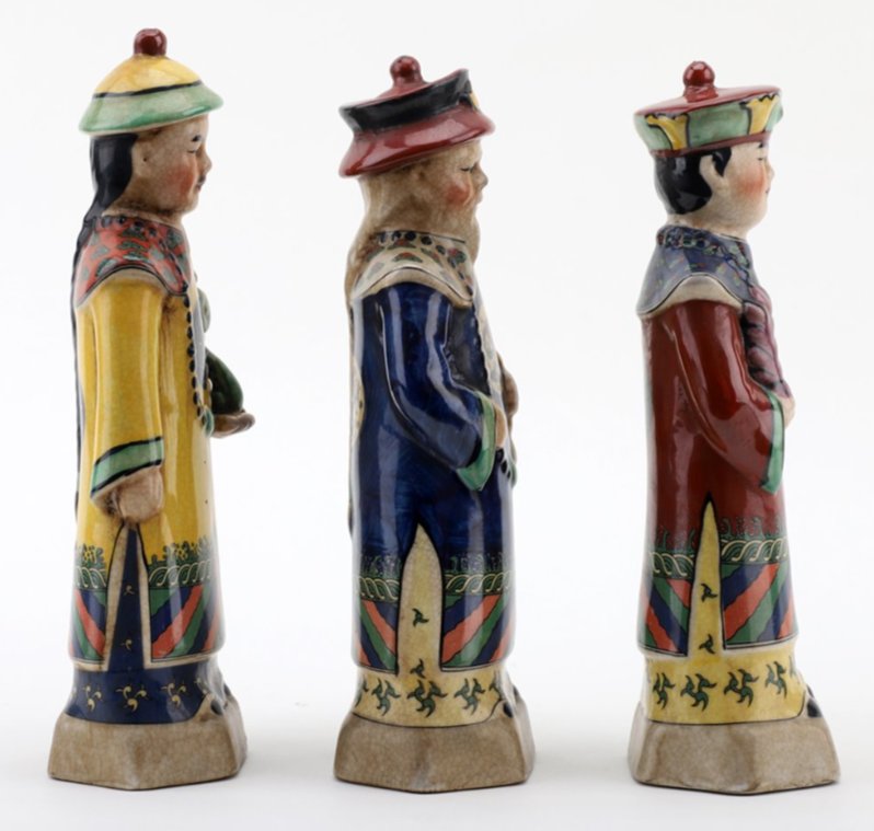 Small Hand-Painted Asian Emperors Three Men Figurine Set