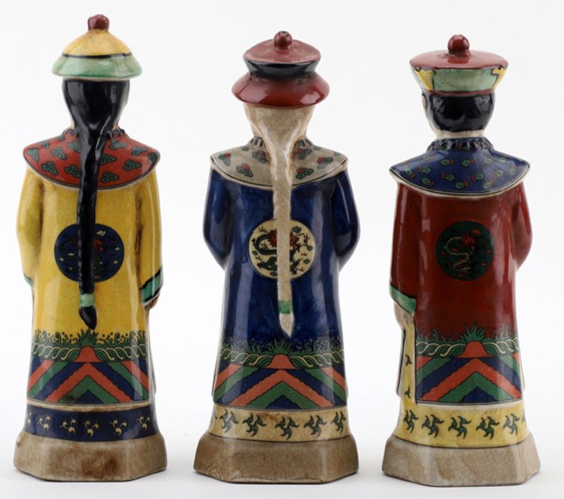 Small Hand-Painted Asian Emperors Three Men Figurine Set