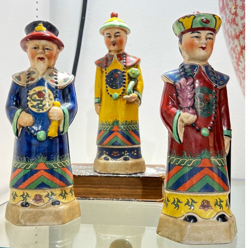 Small Hand-Painted Asian Emperors Three Men Figurine Set