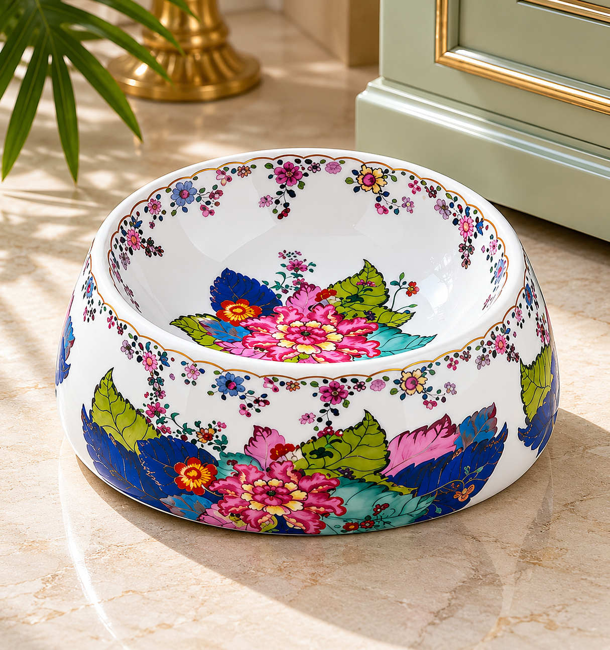 Tobacco Leaf Porcelain Non-Tip Dog Bowl