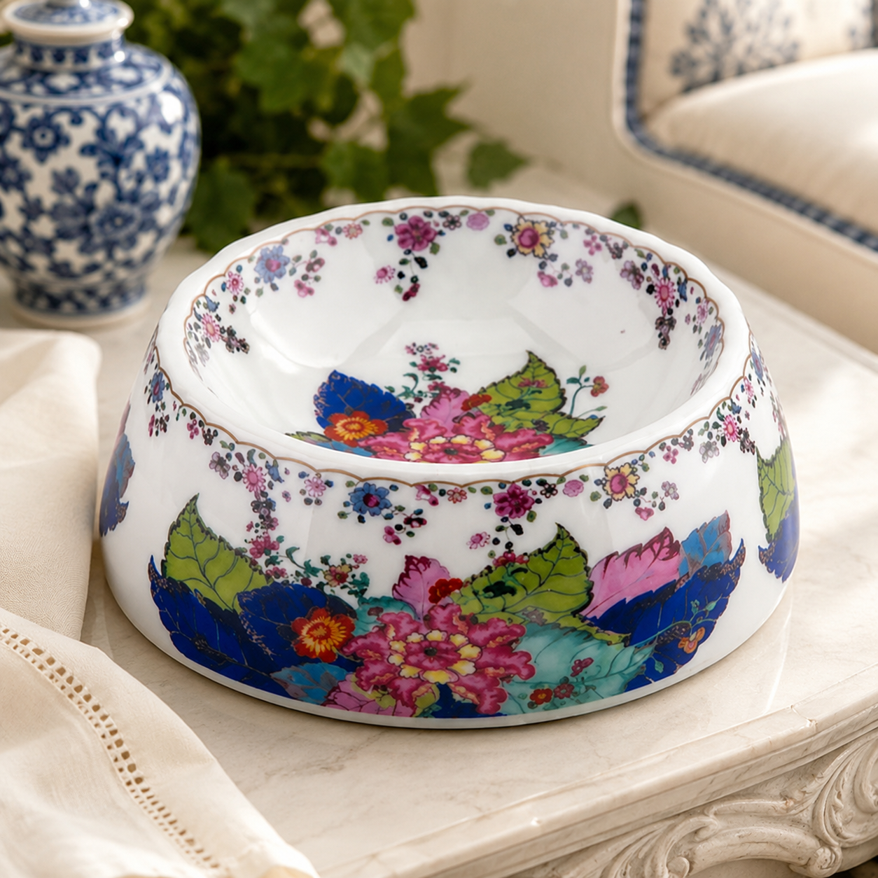 Tobacco Leaf Porcelain Non-Tip Dog Bowl