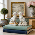 Rose Medallion Staffordshire style Porcelain Dog Figurine Pair