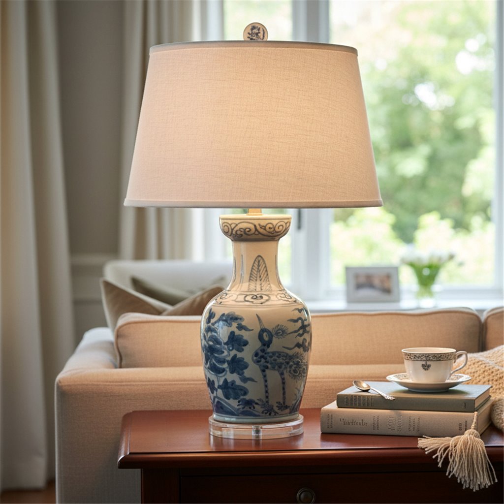 Chinoiserie Blue Antiqued Porcelain Table Lamp
