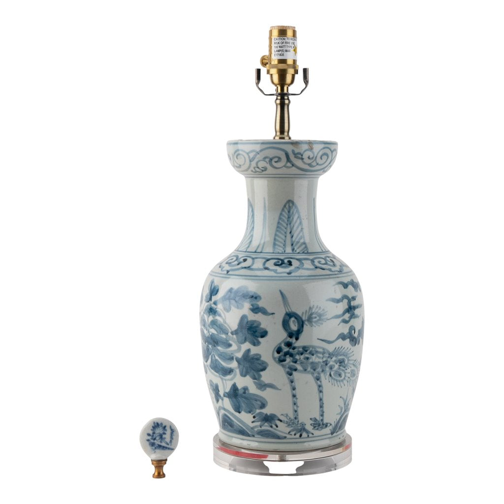 Chinoiserie Blue Antiqued Porcelain Table Lamp