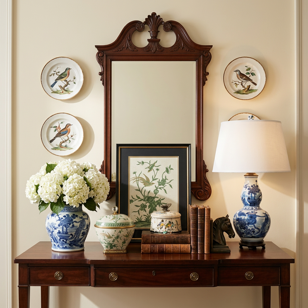 Chinoiserie Blue and White Birds Elongated Gourd Porcelain Table Lamp