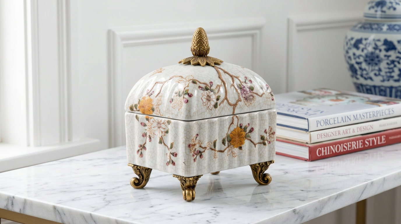 Feralia Porcelain Decorative Box with Bronze Ormolu Detail