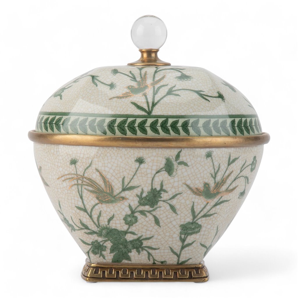 Verdant Flight Porcelain Lidded Box with Bronze Ormolu