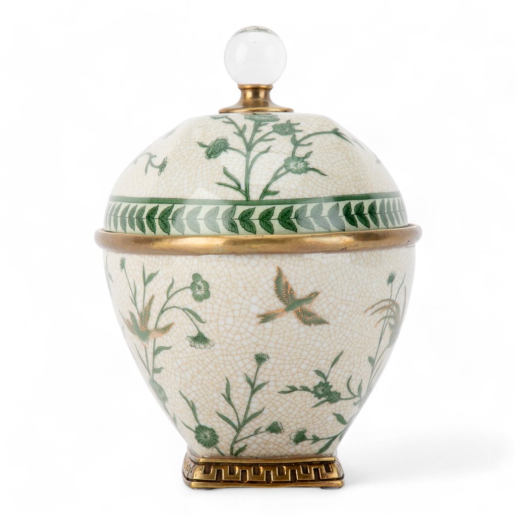 Verdant Flight Porcelain Lidded Box with Bronze Ormolu