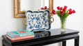 Blue and White Songbird Garden Porcelain Tray with Bronze Handle