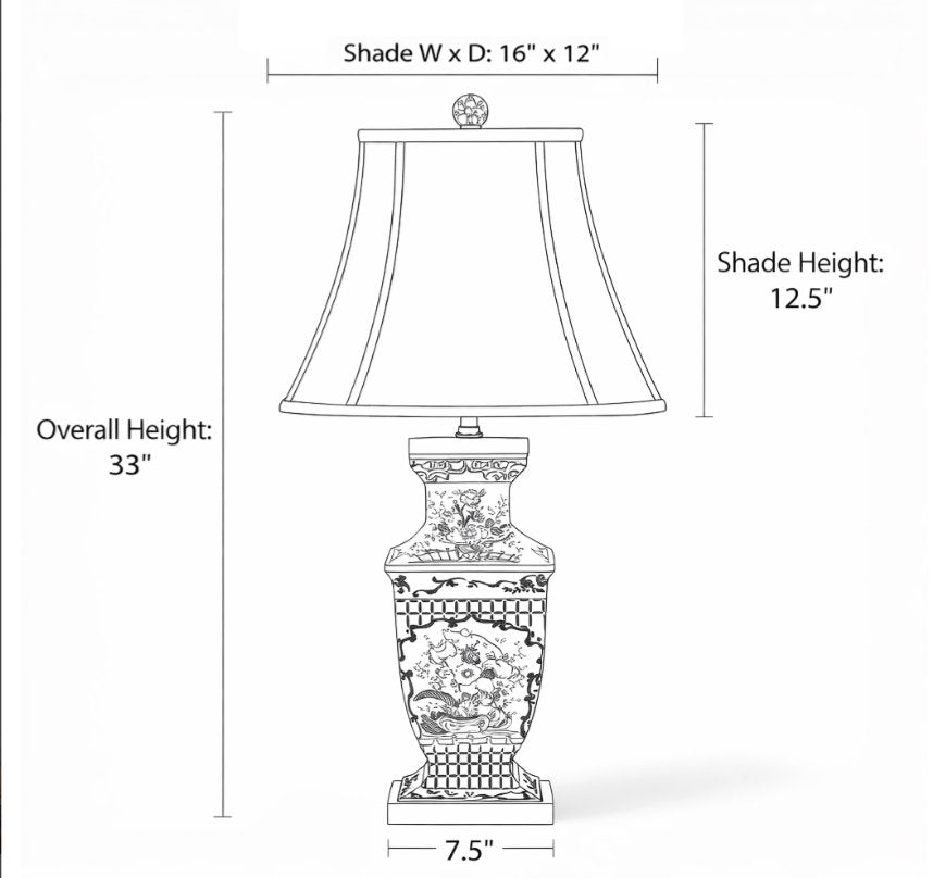 Garden Trellis imari and blue and white Asian Hand-Painted Porcelain Table Lamp