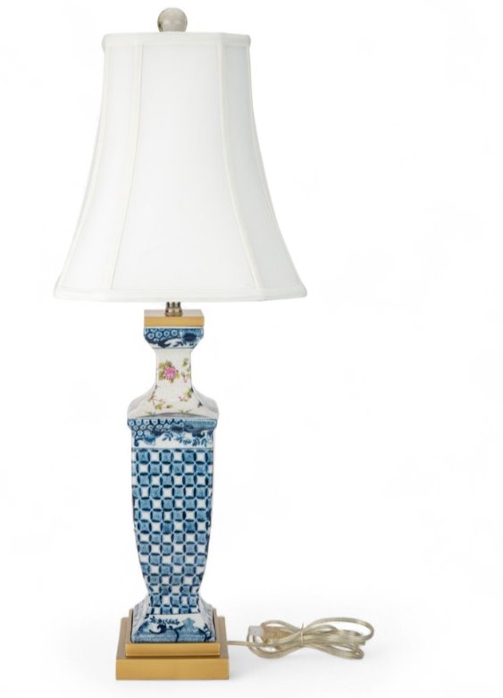 Garden Trellis imari and blue and white Asian Hand-Painted Porcelain Table Lamp