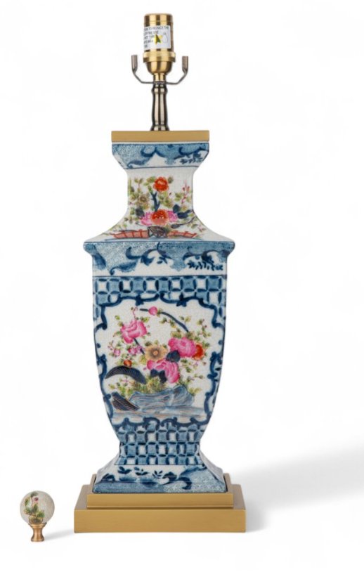 Garden Trellis imari and blue and white Asian Hand-Painted Porcelain Table Lamp