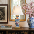 Garden Trellis imari and blue and white Asian Hand-Painted Porcelain Table Lamp