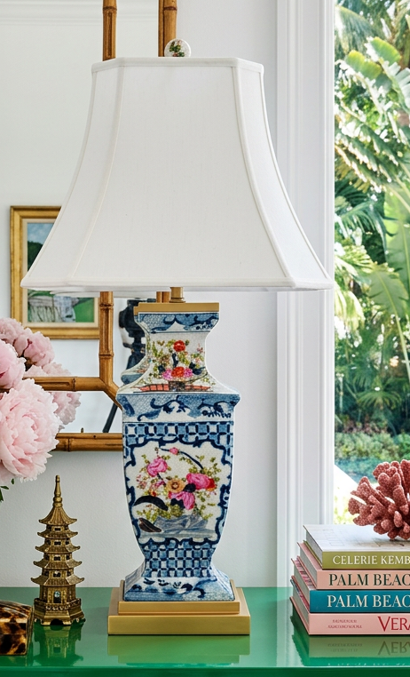 Garden Trellis imari and blue and white Asian Hand-Painted Porcelain Table Lamp