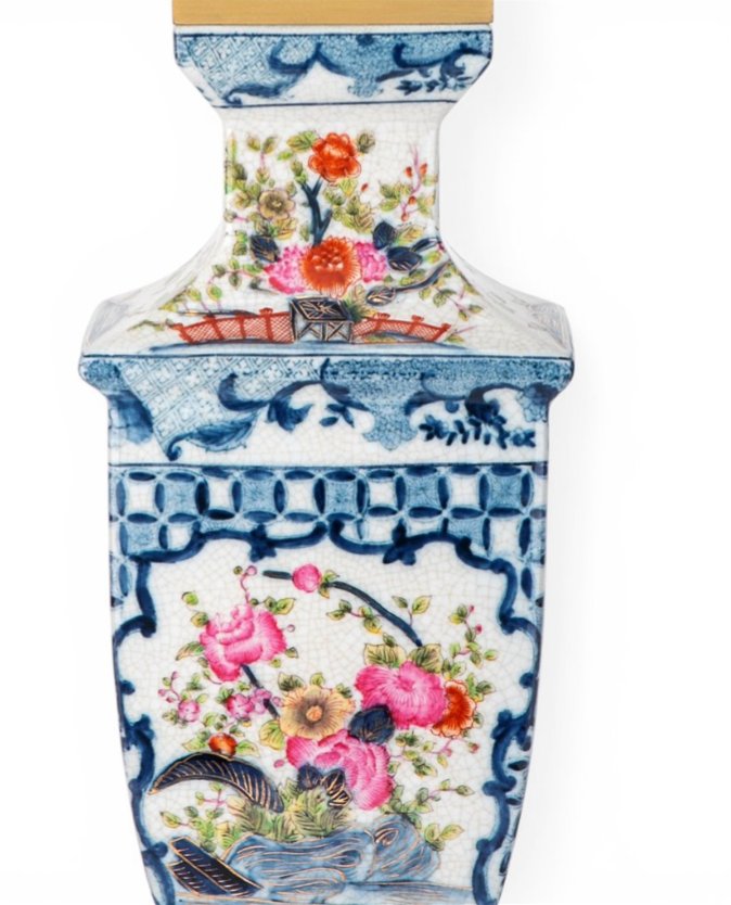 Garden Trellis imari and blue and white Asian Hand-Painted Porcelain Table Lamp
