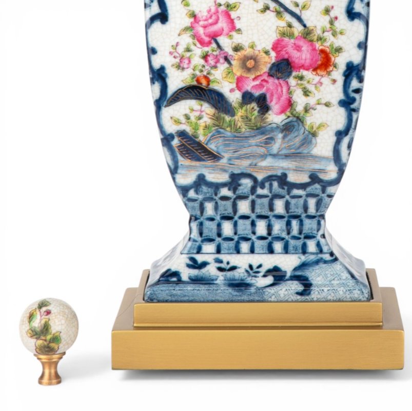 Garden Trellis imari and blue and white Asian Hand-Painted Porcelain Table Lamp
