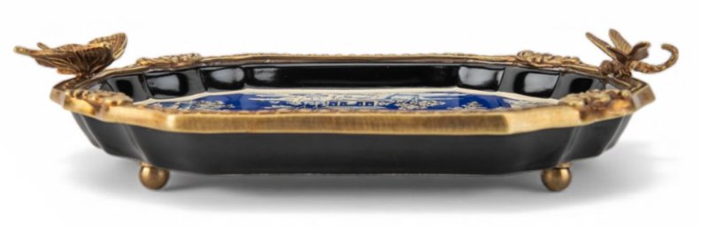 Azure Pagoda Porcelain Tray with Bronze Ormolu