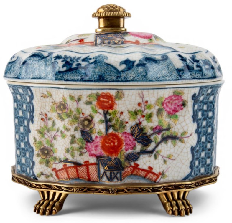 Garden Trellis Porcelain Oval Lidded Box with Bronze Ormolu