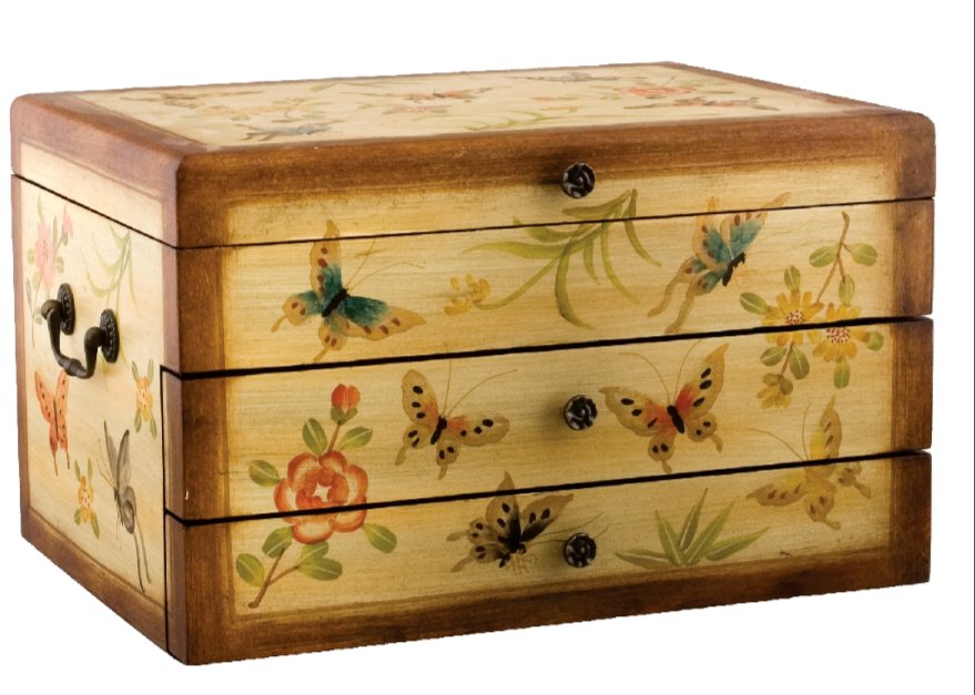 Chinoiserie Hand-Painted Lacquered Silverware & Flatware Chest