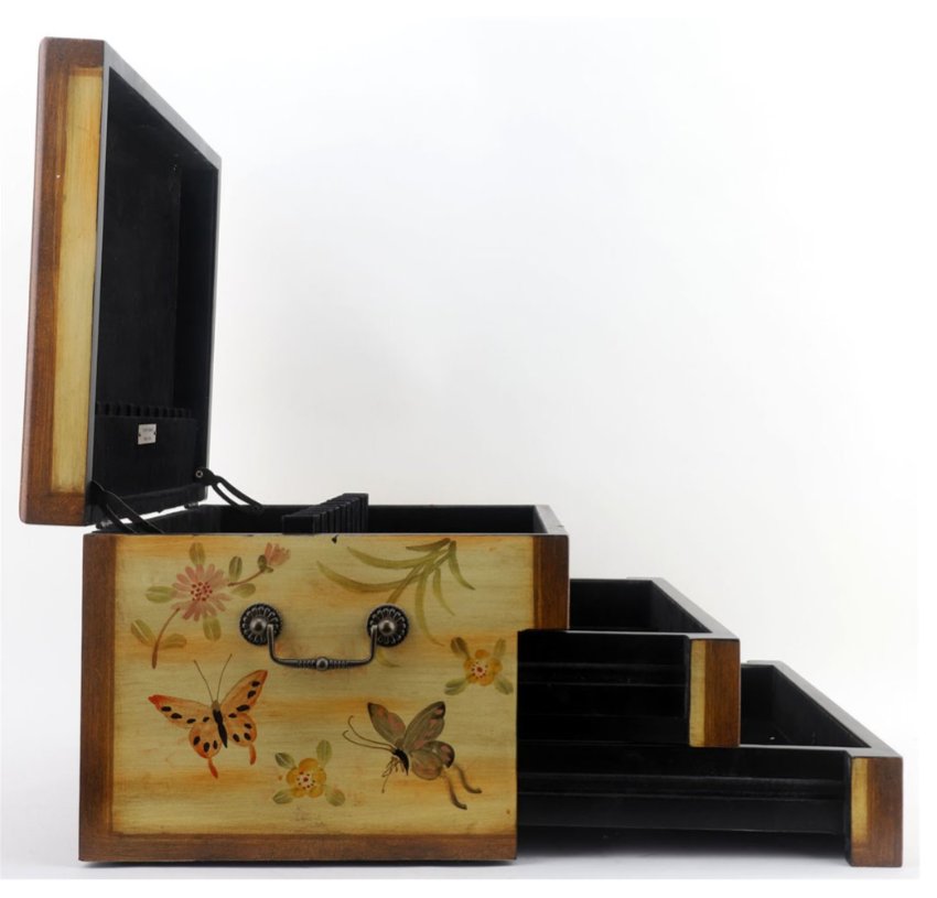 Chinoiserie Hand-Painted Lacquered Silverware & Flatware Chest