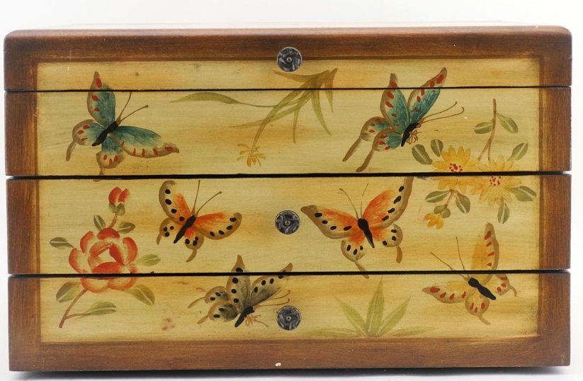 Chinoiserie Hand-Painted Lacquered Silverware & Flatware Chest