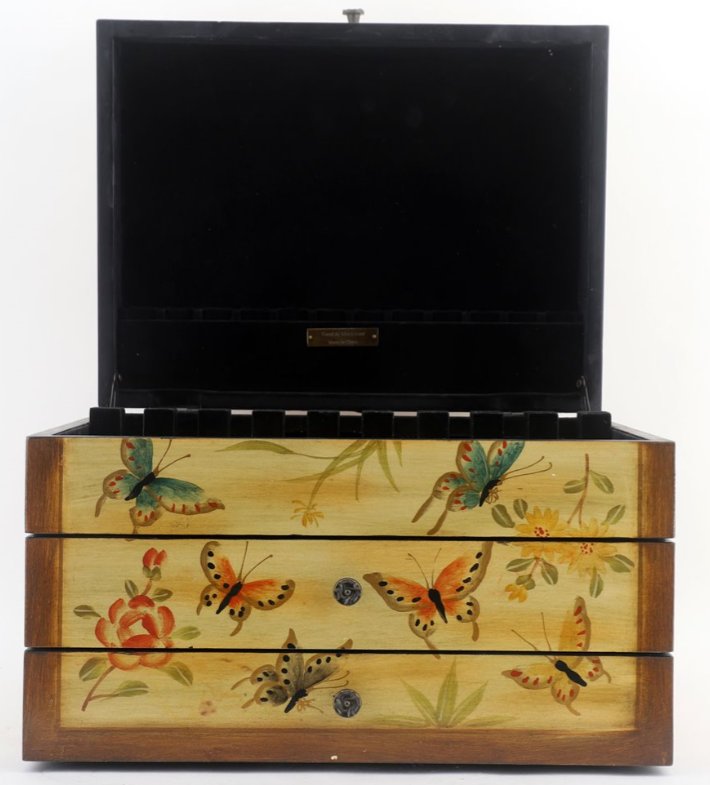 Chinoiserie Hand-Painted Lacquered Silverware & Flatware Chest