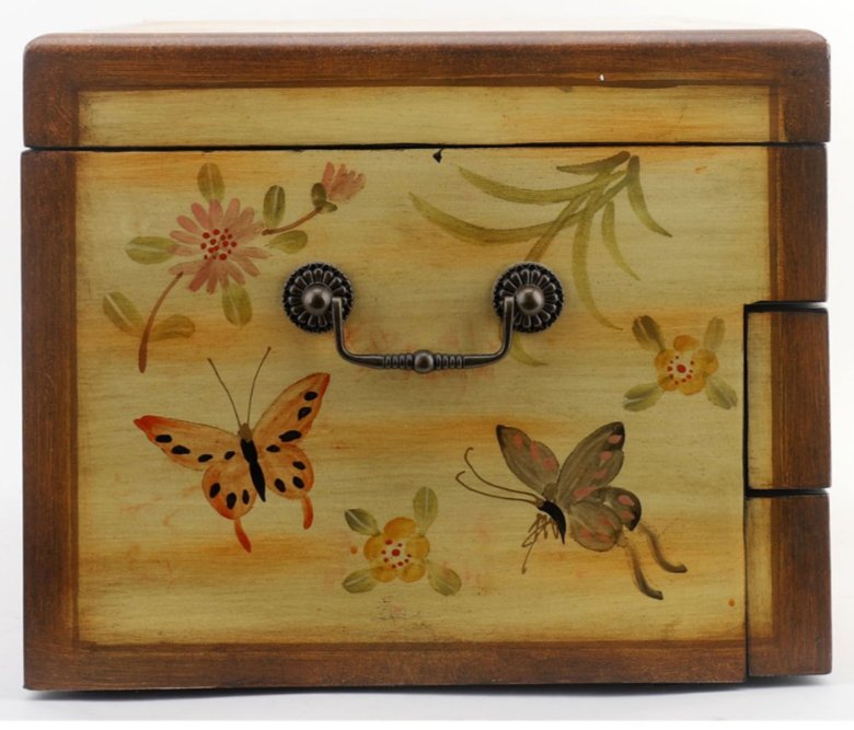 Chinoiserie Hand-Painted Lacquered Silverware & Flatware Chest