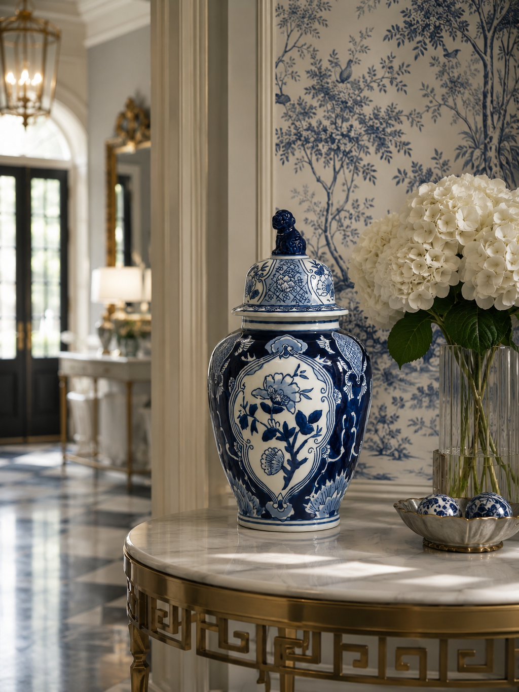 Classic Blue & White Blossoms Temple Jar