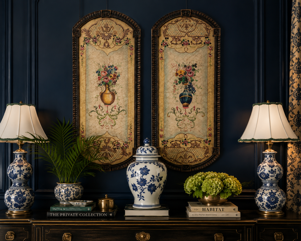 Floral hand painted Wall Panel art Pair