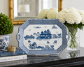Blue & White Porcelain Handled Platter, Blue Willow Inspired