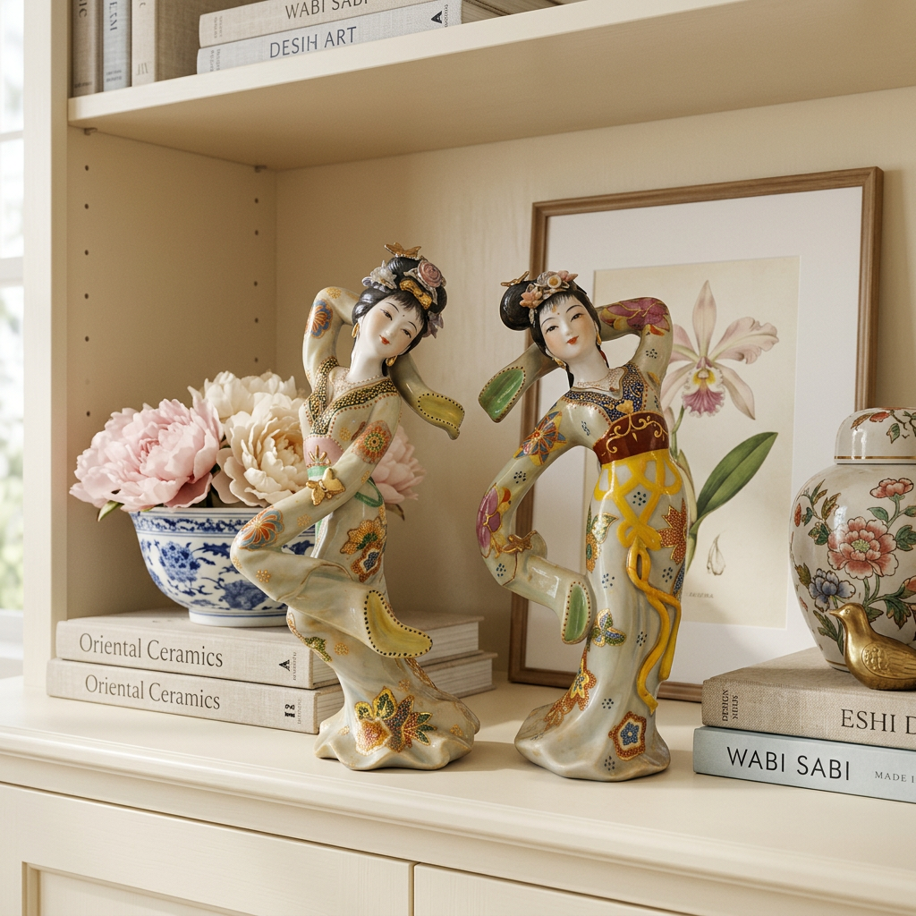 Hand-Painted Porcelain Chinese dancing court figurines Decorative Set