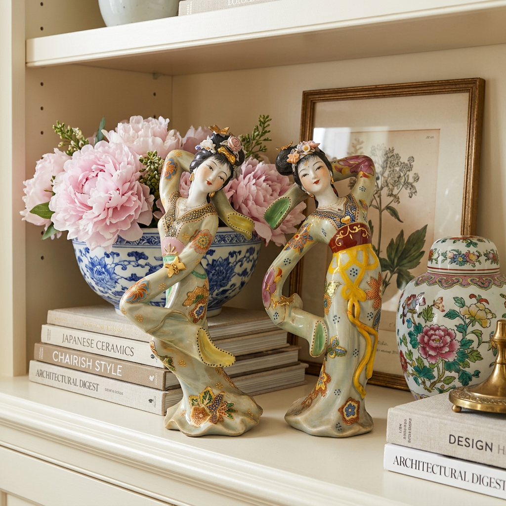 Hand-Painted Porcelain Chinese dancing court figurines Decorative Set