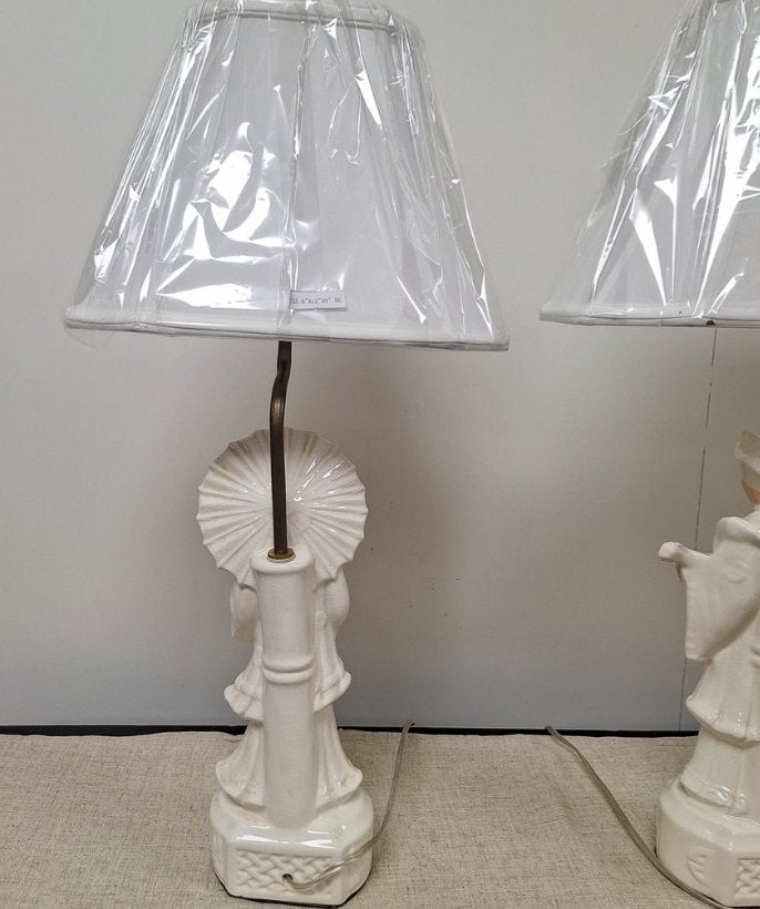 Vintage Mid-Century Blanc de Chine Figural Table Lamps - Pair