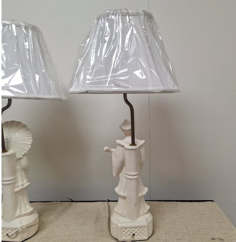 Vintage Mid-Century Blanc de Chine Figural Table Lamps - Pair